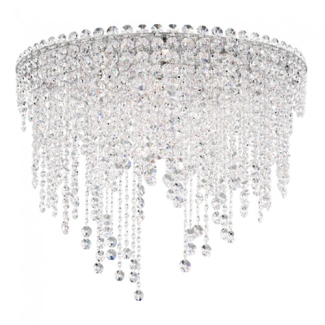 Schonbek Chantant Stainless Steel Six-Light Round Short Flush Mount with Clear Heritage Crystal