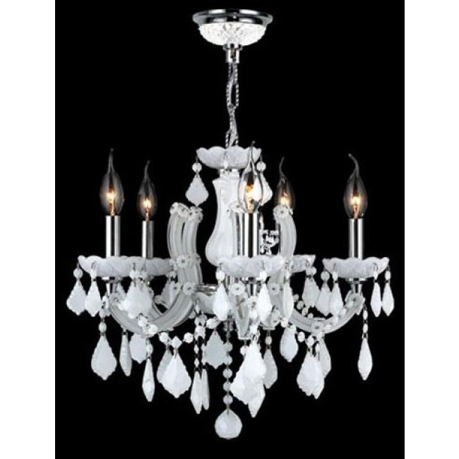 Five-Light Chrome Finish with White Crystal Chandelier