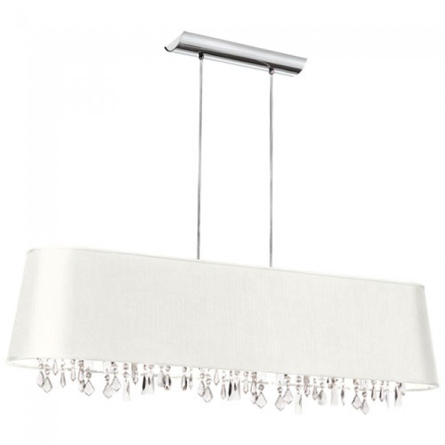 Five-Light Polished Chrome and Crystal Pendant w/ Jewel Tone White Shade and 17 Strands of Crystal