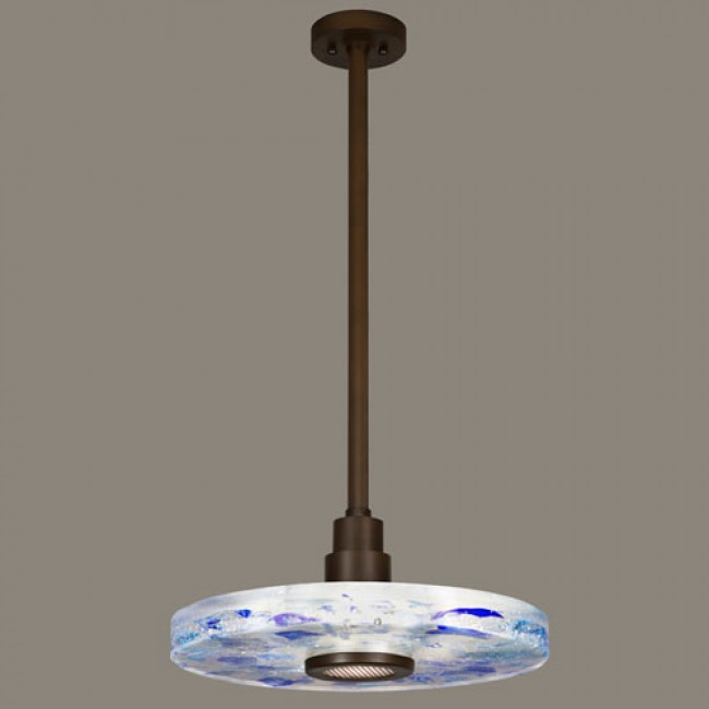 Crystal Bakehouse One-Light Pendant in Bronze Finish with Handcrafted, Polished Block of Cobalt and Aqua Crystal Shards