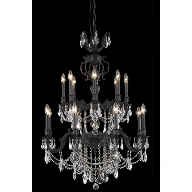 Dark Bronze 16-Light Chandelier with Royal Cut Crystal