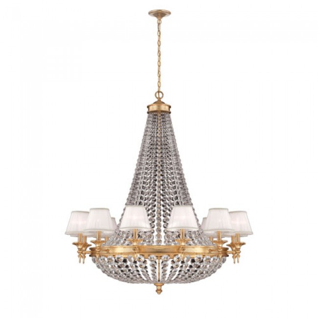 Pietra Gold 18 Light Chandelier with White Shade