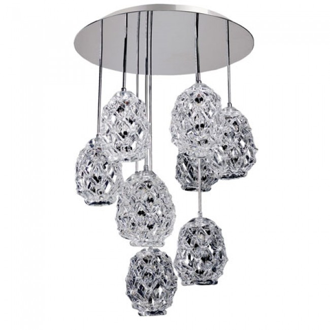 Veronese Chrome Nine-Light Convertible Round Pendant with Firenze Mixed Crystal