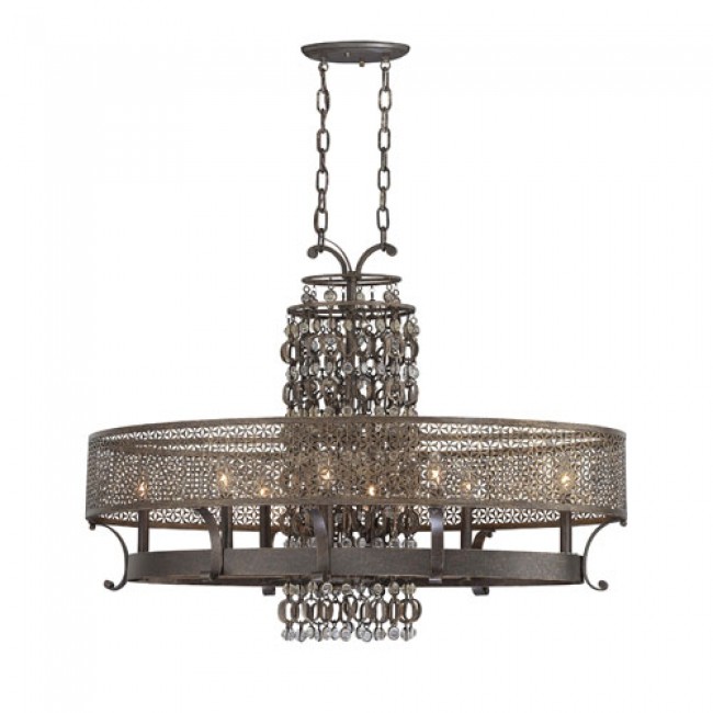 Ajourer French Bronze with Jeweled Accents Eight-Light Oval Chandelier