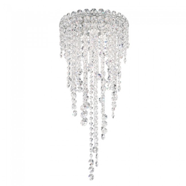 Schonbek Chantant Stainless Steel Three-Light Round Medium Flush Mounts with Clear Heritage Crystal