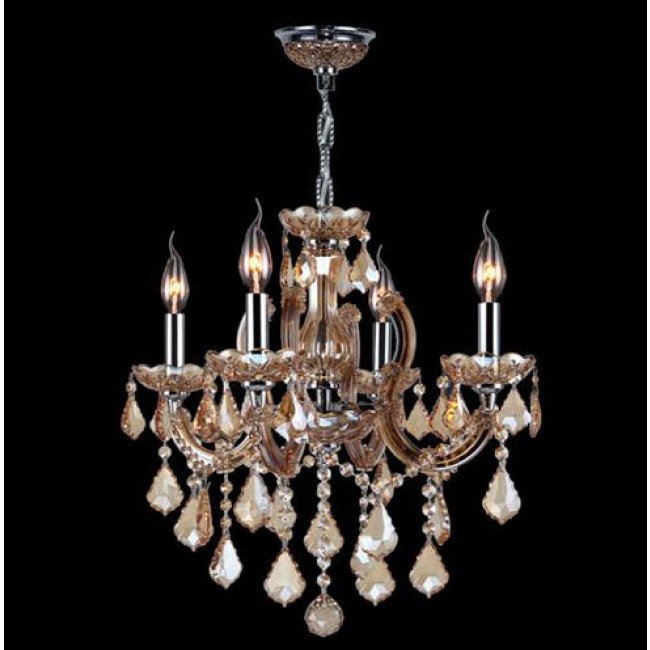 Four-Light Chrome Finish with Amber Crystal Chandelier
