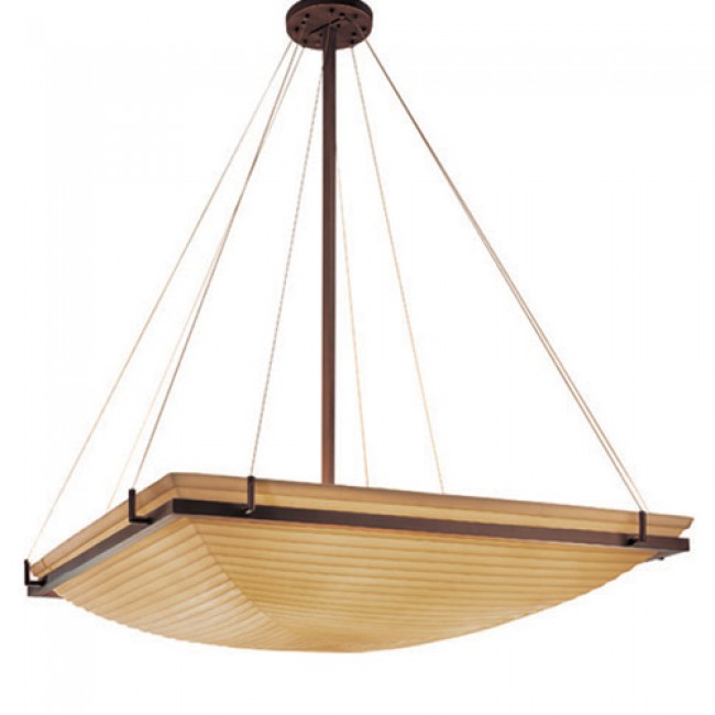 Dark Bronze LED 36-Inch Square Bowl Pendant with Ring and Sawtooth Shade