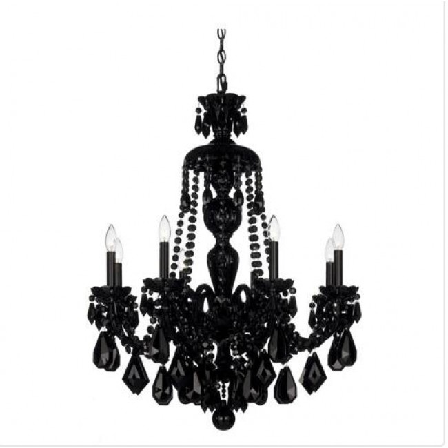 Black Eight-Light Jet Black Heritage Handcut Crystal Chandelier, 28W x 35H x 28D
