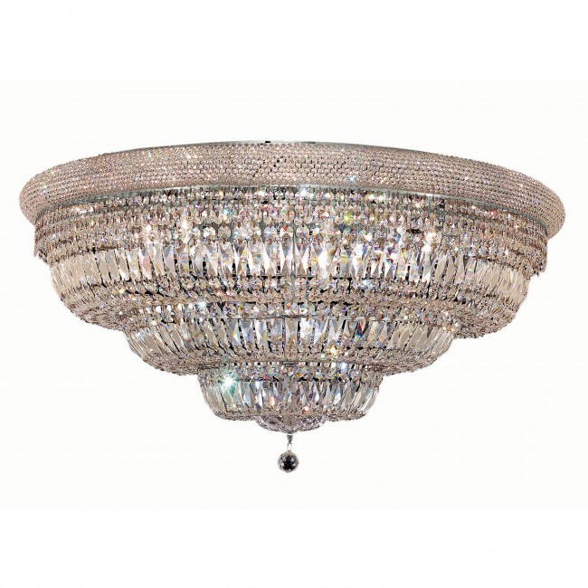 Primo Chrome Thirty-Light 42-Inch Flush Mount with Royal Cut Clear Crystal and Crystal Drop