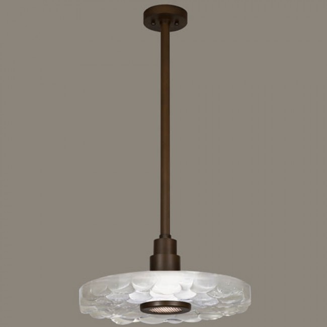 Crystal Bakehouse One-Light Pendant in Bronze Finish with Handcrafted, Polished Block of Crystal River Stones