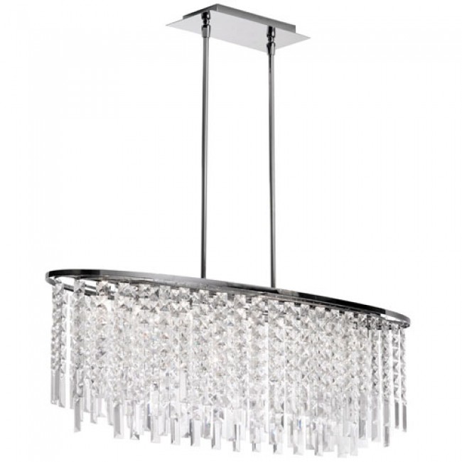 Eight-Light Polished Chrome and Crystal Oval Pendant