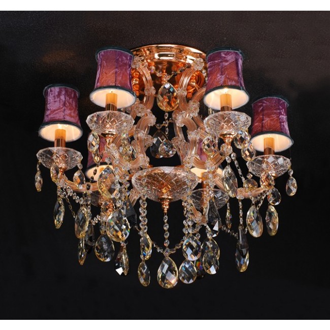Gold plated traditional crystal Chandelier dressed with lampshades
