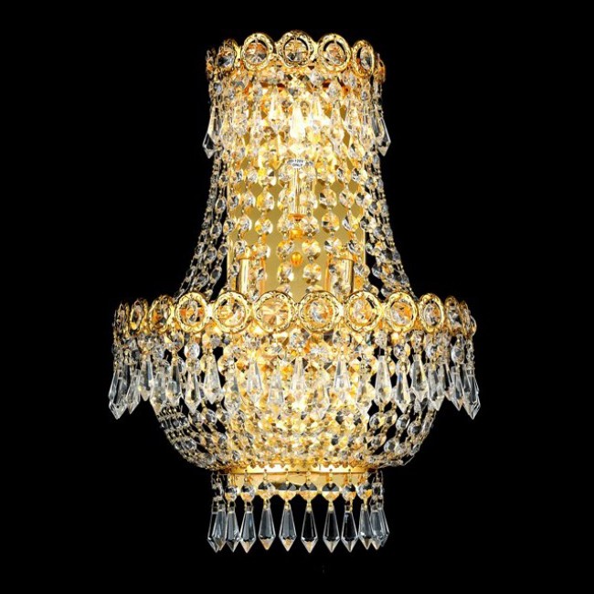 3 Light Century Crystal Tall Wall Sconce in gold plated finish