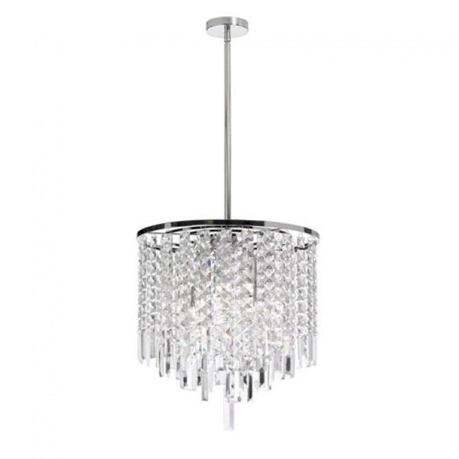 Six-Light Polished Chrome and Clear Crystal Pendant