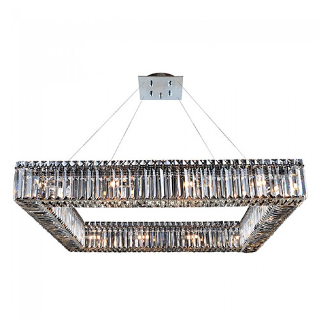 Chrome 16-Light Square Drum Pendant with Firenze Clear Crystal