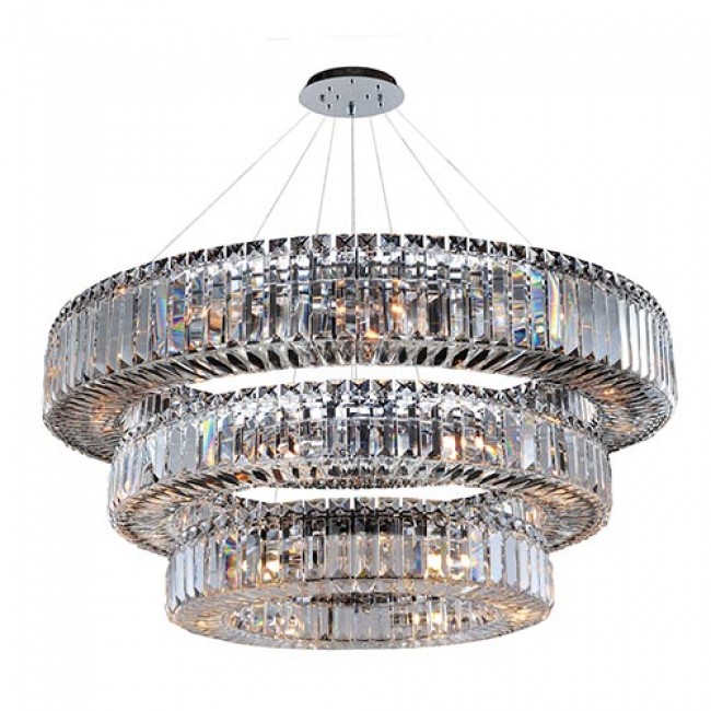 Chrome 39-Light Three Tier Round Drum Pendant
