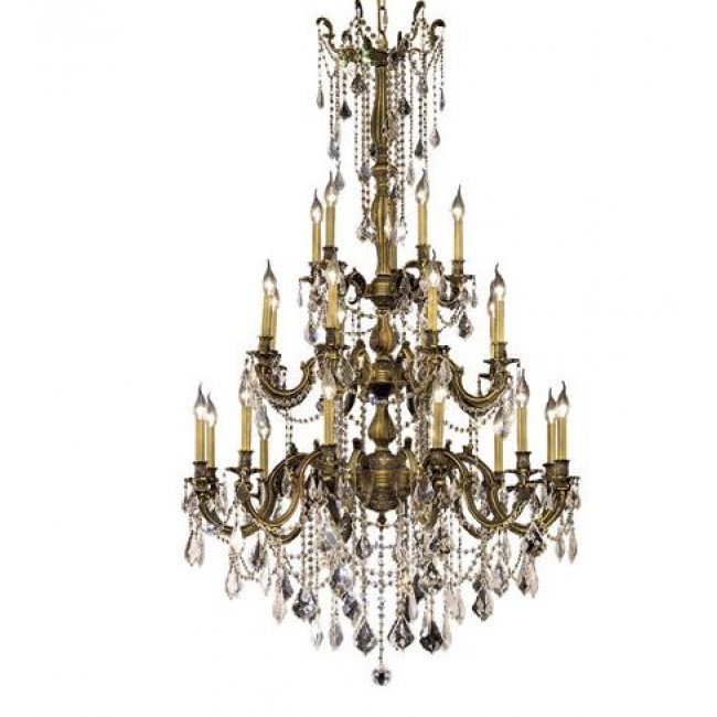 Bronze Twenty-Five Light 38-Inch Chandelier with Royal Cut Clear Crystal