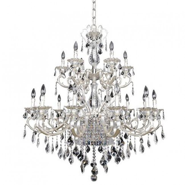 Silver 21-Light Two Tier Chandelier with Firenze Clear Crystal