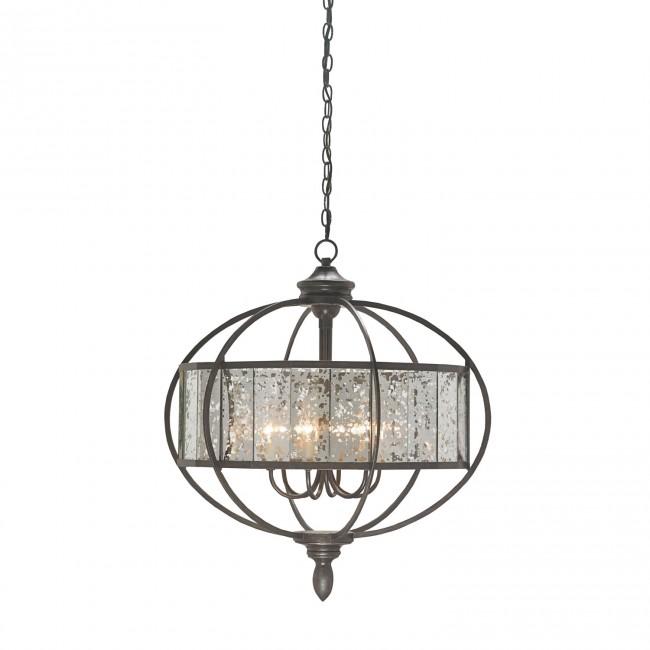 Florence Bronze Gold and Antique Mirror Six-Light Chandelier