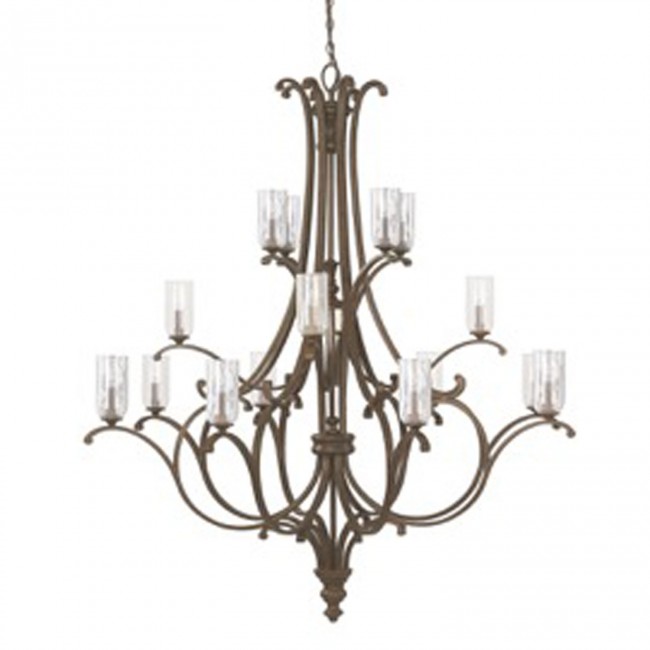 Fixture Company Harrison Mottled Brown Sixteen-Light Chandelier with Clear Seeded Glass