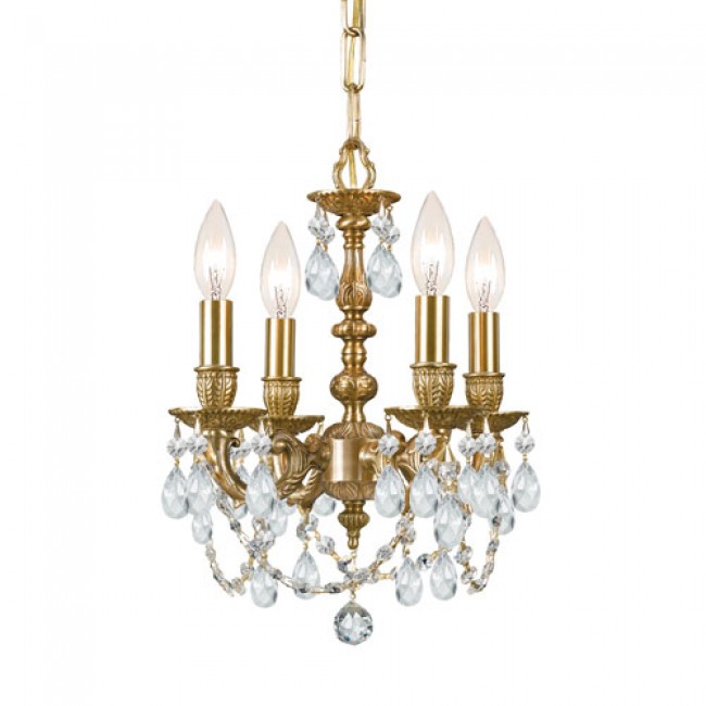 Aged Brass Clear Majestic Crystal Four-Light Chandelier