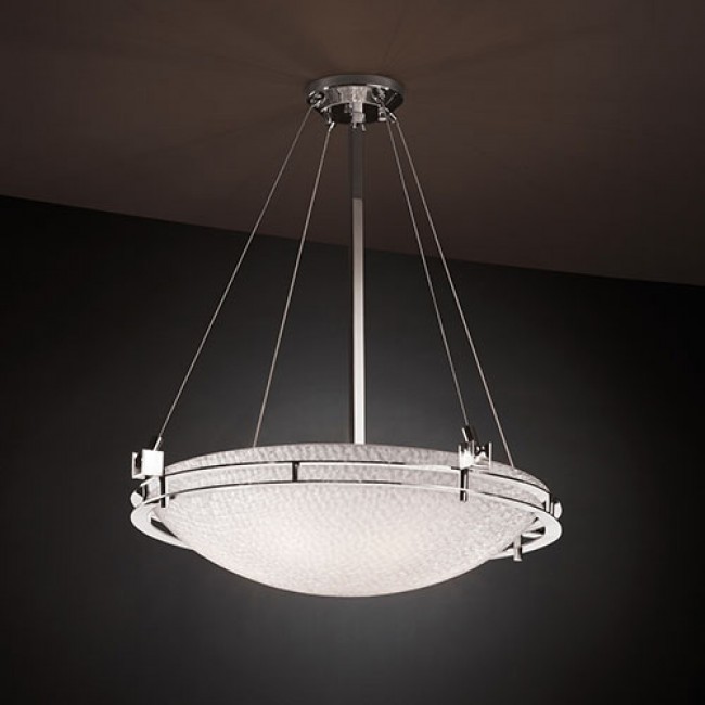 Group 3Form Polished Chrome Metropolis 28-Inch Wide Fluorescent Six-Light Round Bowl Pendant with Small Tile Shade