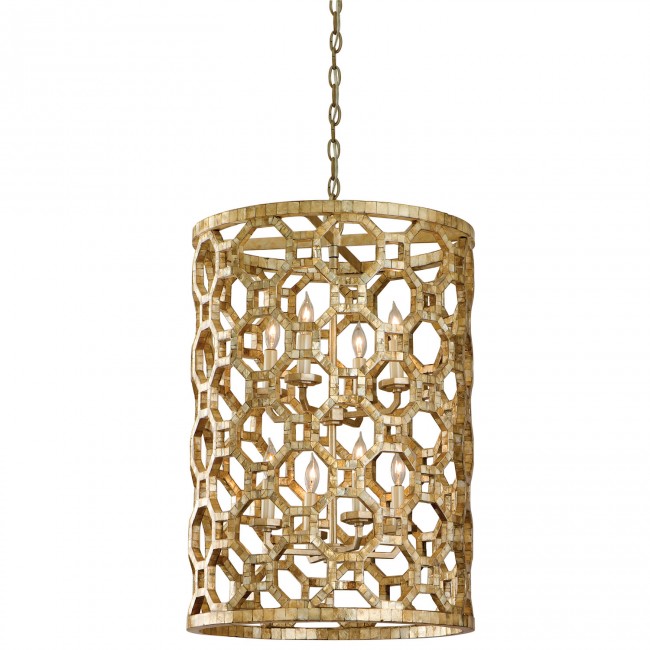 Stained Silver Leaf Eight-Light Pendant