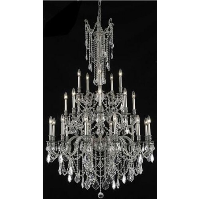  Pewter Twenty-Five Light Chandelier with Clear Royal Cut Crystals