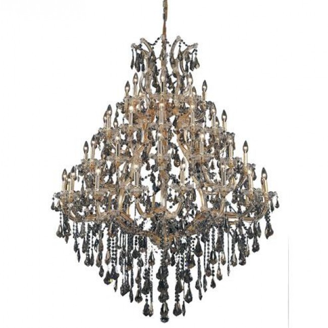 Gold Forty-Nine Light 46-Inch Chandelier with Royal Cut Golden Teak Smoky Crystal
