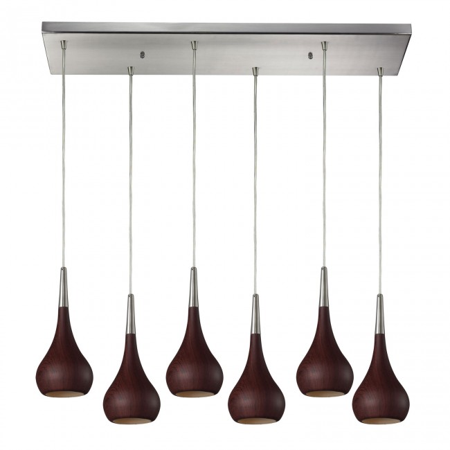 Lindsey Satin Nickel Six-Light GU10 Pendant with Dark Walnut Shades