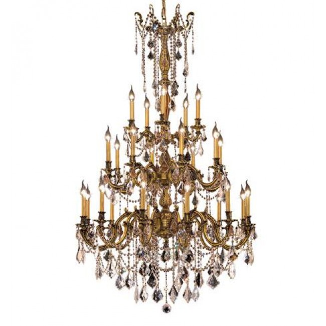 Gold Twenty-Five Light 38-Inch Chandelier with Royal Cut Clear Crystal