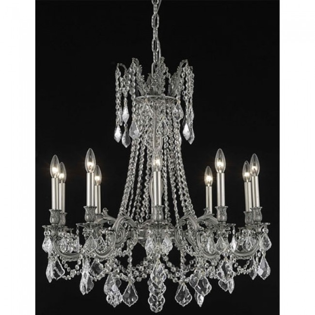  Pewter Ten-Light Chandelier with Clear Royal Cut Crystals