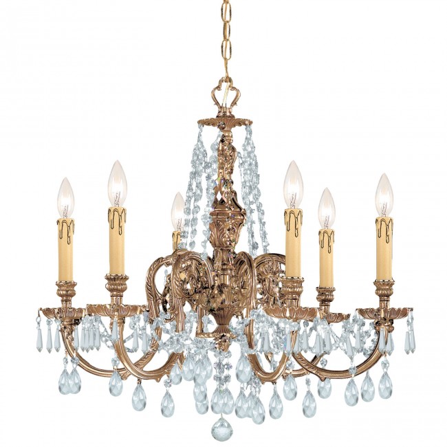  Group Novella Olde Brass Six-Light Ornate Cast Brass Chandelier with Clear Hand Cut Crystal