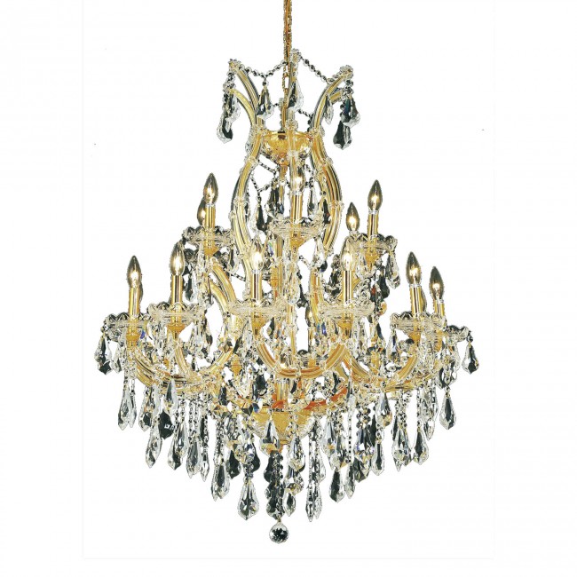 Maria Theresa Gold Nineteen-Light 32-Inch Chandelier with Royal Cut Clear Crystal