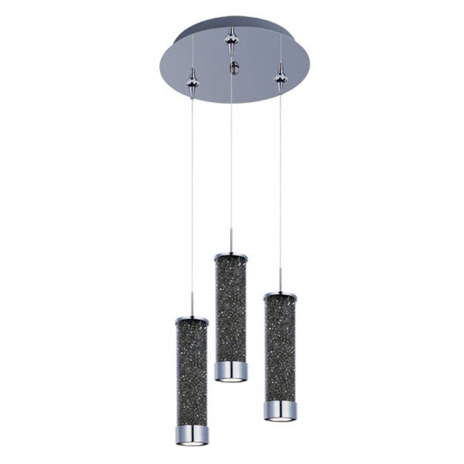 Polished Chrome Three-Light LED 12-Inch RapidJack Pendant with Smoke Crystal Glass