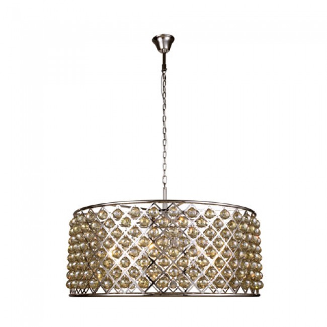 Madison Polished Nickel 10-Light Pendant with Faceted Golden Teak Crystals