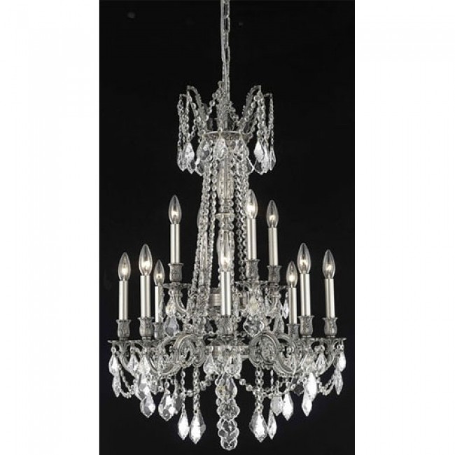 Pewter Twelve-Light Chandelier with Clear Royal Cut Crystals