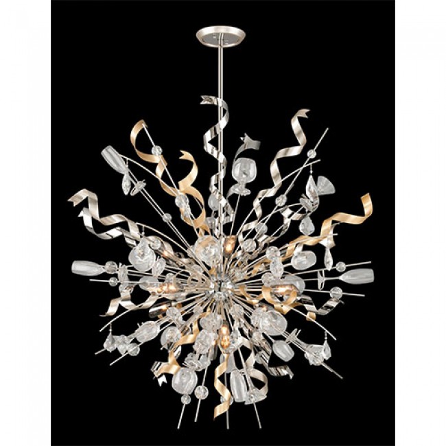 Polished Stainless with Silver and Gold Leaf 12-Light Pendant