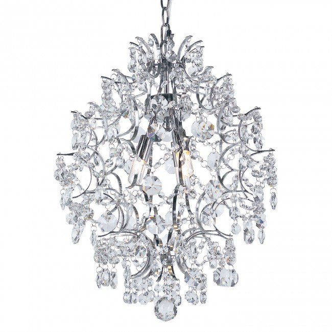 Versailles Polished Chrome 3 Light Pendant with Cut Crystal Bead Strands