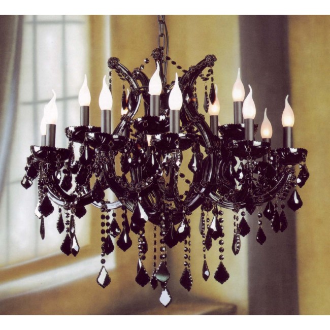 15 Lights Maria Theresa crystal chandelier dressed with black crystals in black finish