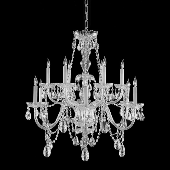  Polished Chrome Twelve-Light Swarovski Elements Crystal Chandelier