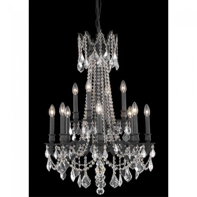  Dark Bronze Twelve-Light Chandelier with Clear Royal Cut Crystals