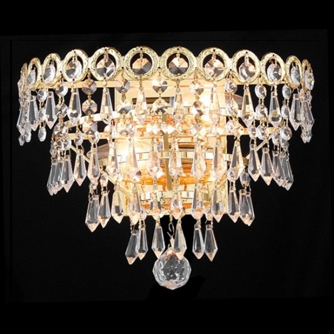 2 Light Century Crystal Wall Sconce in gold plated finish