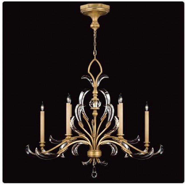 Six-Light Chandelier in Muted Gold Leaf Finish