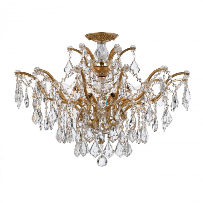 Group Filmore Antique Gold 27-Inch Six Light Semi Flush Mount with Clear Crystal