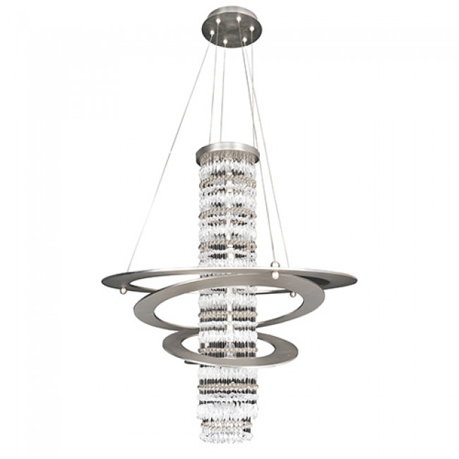 Brushed Nickel Five-Light Round Pendant with Firenze Clear Crystal