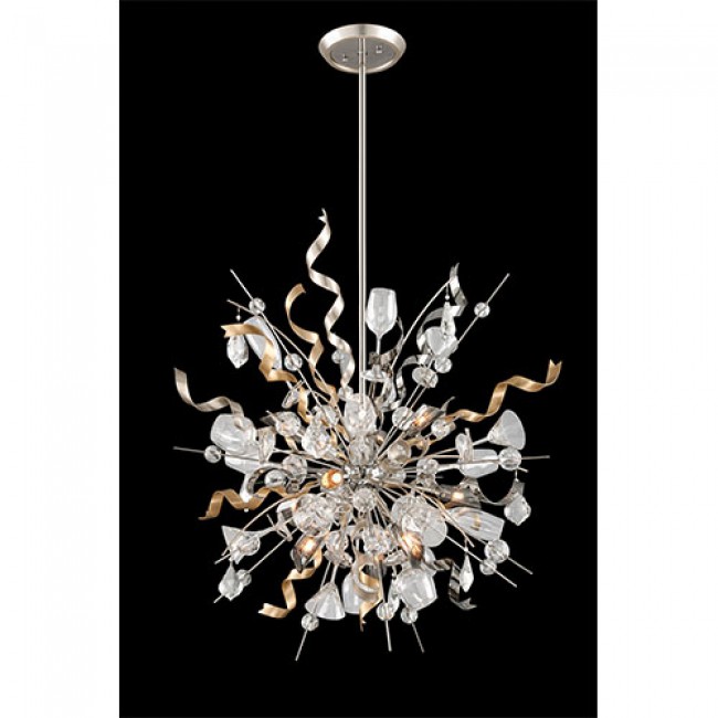 Polished Stainless with Silver and Gold Leaf Nine-Light Pendant