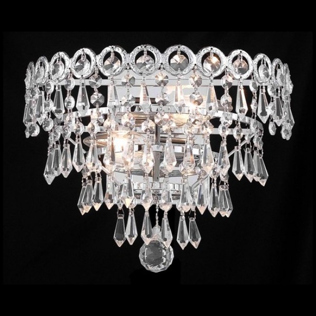 2 Light Century Crystal Wall Sconce in polished chrome