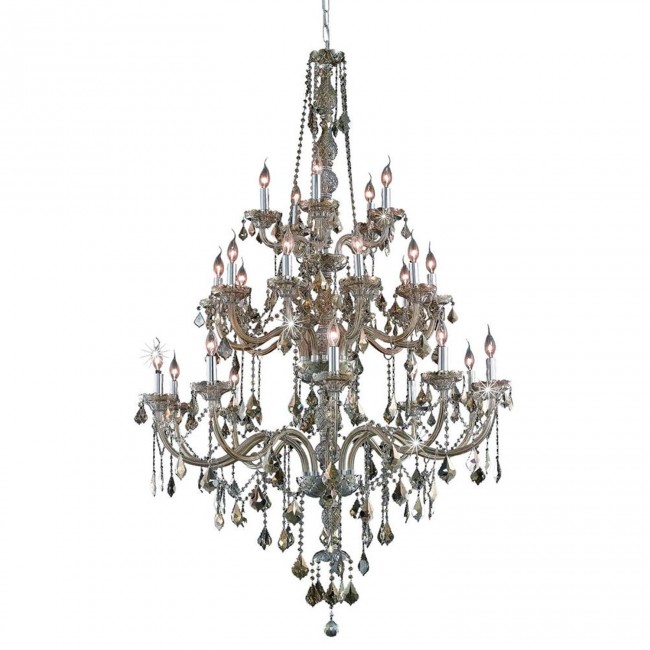Verona Golden Teak Twenty-Five Light Chandelier with Golden Teak/Smoky Royal Cut Crystals