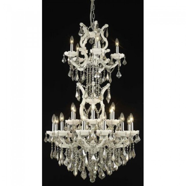 White Twenty-Five Light Chandelier with Golden Teak/Smoky Royal Cut Crystals